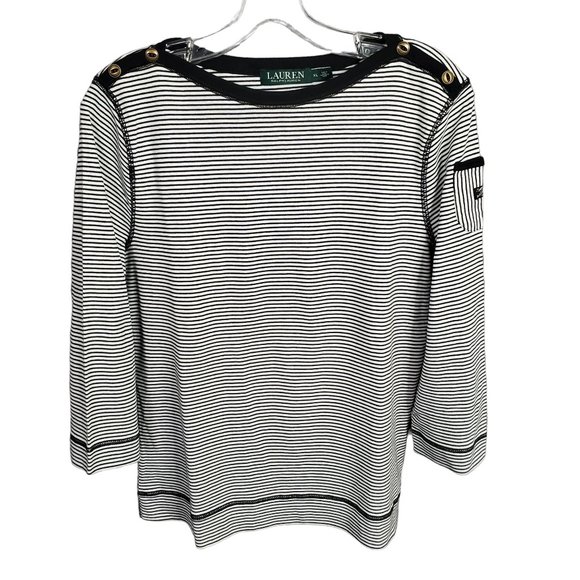 LRL Ralph Lauren Size XL Shirt Pullover Lightweight Knit Striped Black White - Picture 2 of 9